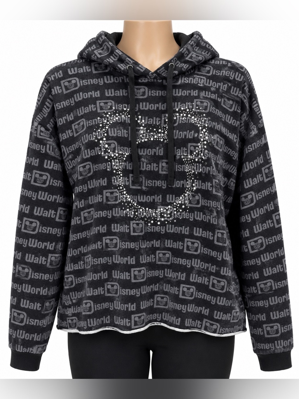 Disney Parks Walt Disney World Mickey Rhinestone Hoodie Black Gray 1X Y2K